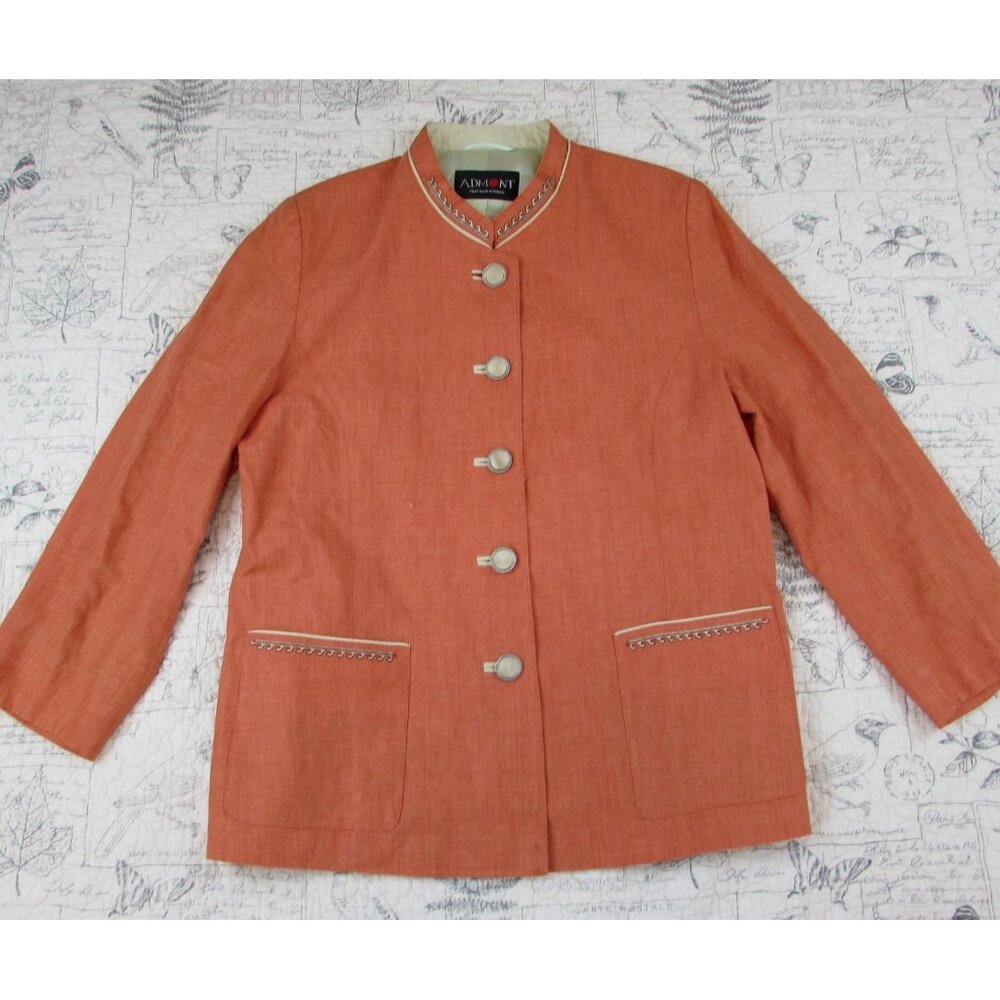 ADMONT CORAL LINEN JACKET HAND MADE BAVARIA WOMENS BLAZER EMBROIDERY BONE BTN 14